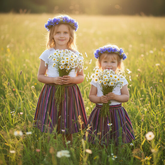 Stilizēti tautiskie svārki bērniem, Rozīgie
